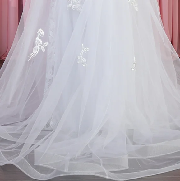 New long v neck sleeveless mermaid organza lace wedding dress,bridal gown - Picture 9 of 13